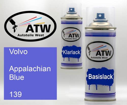 Volvo, Appalachian Blue, 139: 400ml Sprühdose + 400ml Klarlack - Set, von ATW Autoteile West.